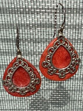 CFJ sterling silver & red ? coral  teardrop earrings Boho chic Whimsigoth